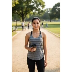 Victoria Secret Sport Gray Striped‎ T-Back Racerback Athletic Tank Top Medium
